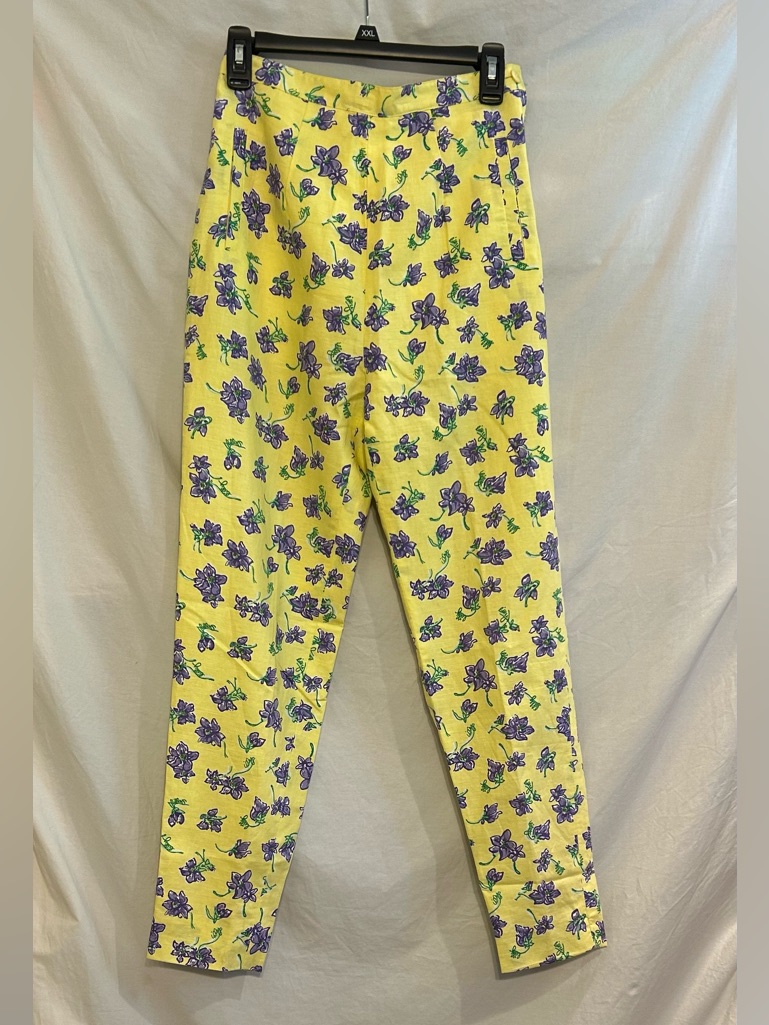 Vintage White Label Lilly Pulitzer Womens Size 4 Yellow Puuple Flower Linen Pant